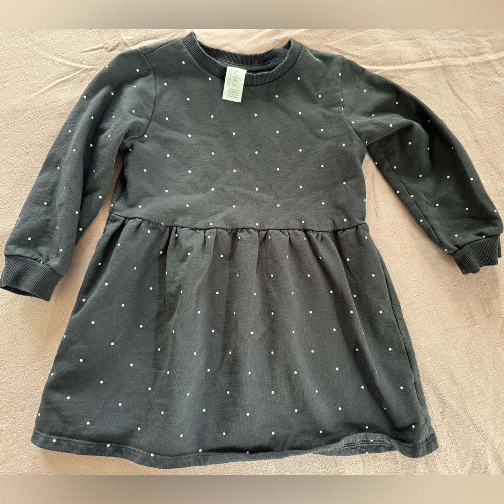 H&M sweatshirt dress black white Polka Dot Long Sleeve Kids Dress
